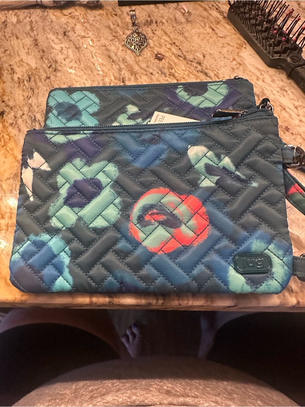 lug Quilted Wristlet Pouch in Blue, Teal & Coral